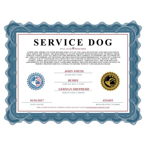Free Printable Fillable Blank Service Dog Certificate