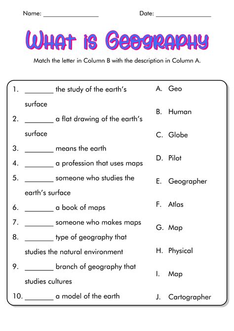 Free Printable Geography Worksheets
