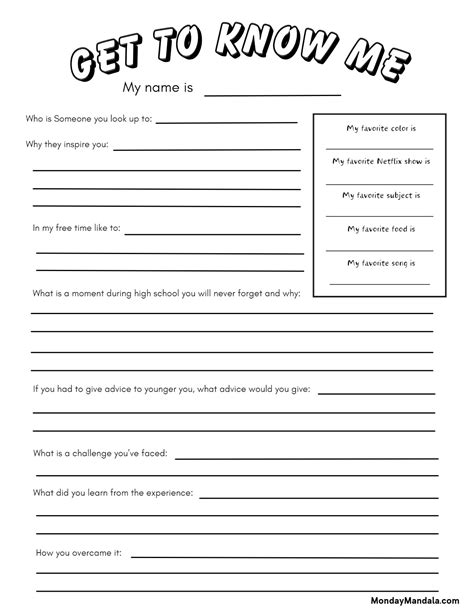 Free Printable Get To Know You Worksheets