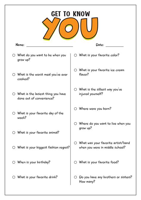 Free Printable Getting To Know You Worksheets For Kids