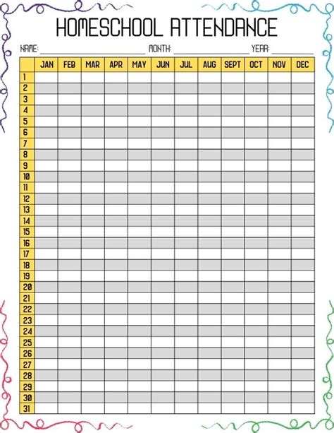 Free Printable Homeschool Attendance Sheets