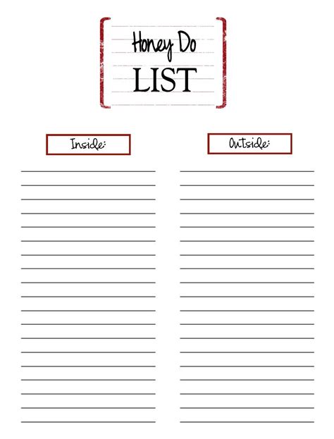 Free Printable Honey Do List Template