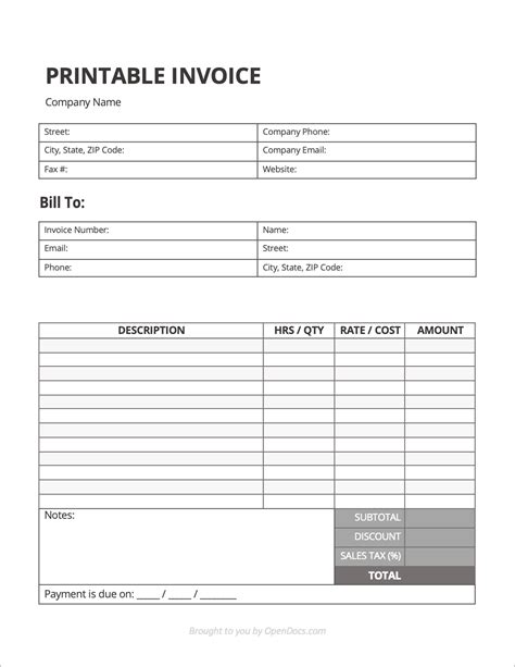 Free Printable Invoice Form