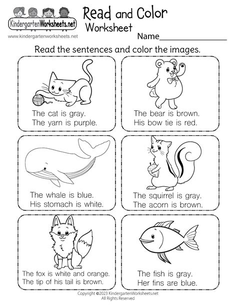Free Printable Kindergarten Reading Worksheet