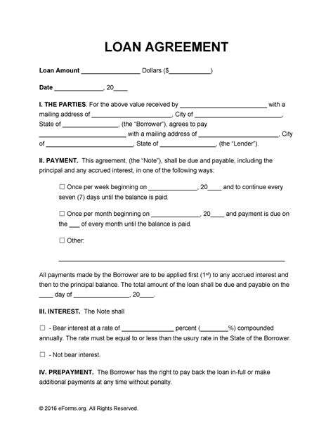 Free Printable Loan Contract