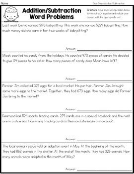 Free Printable Math Word Problem Worksheets For 3rd Grade