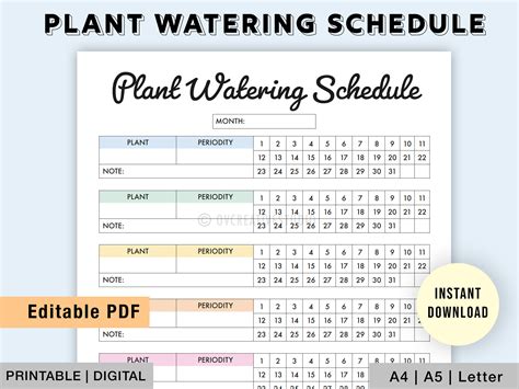 Free Printable Plant Watering Schedule