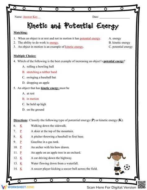 Free Printable Potential And Kinetic Energy Worksheet Third Grade