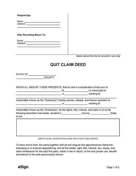 Free Printable Quit Claim Deed Form