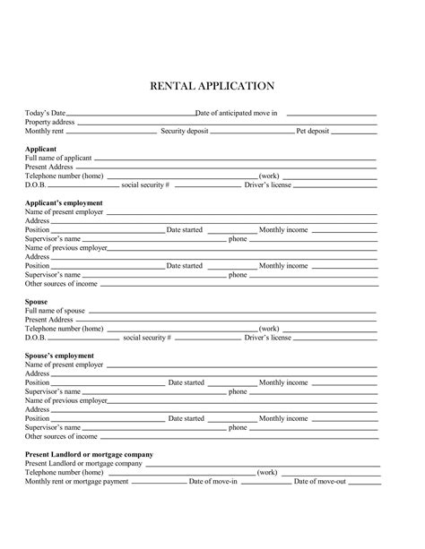 Free Printable Rental Application Form