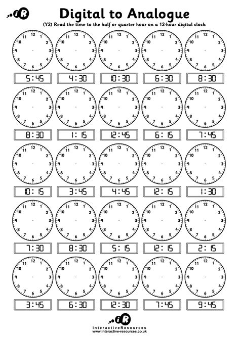 Free Printable Sheets For Time To Thirty With Analog