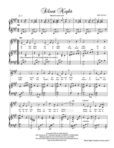 Free Printable Silent Night Sheet Music