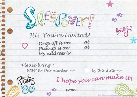 Free Printable Sleepover Invitations