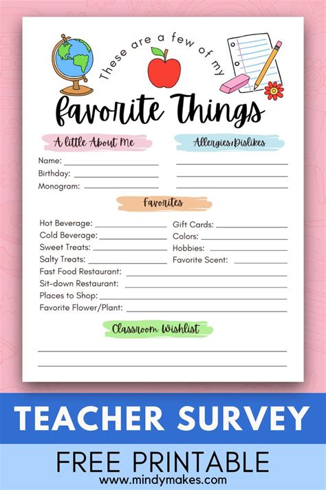 Free Printable Teacher Appreciation Questionnaire