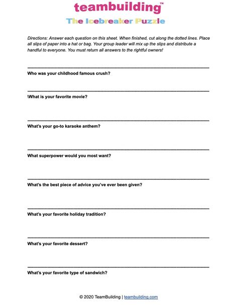 Free Printable Team Building Worksheets For The Workplace