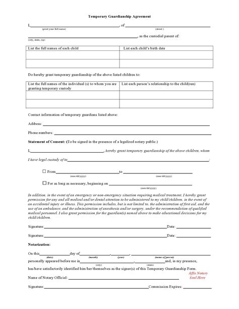 Free Printable Temporary Guardianship Forms Texas