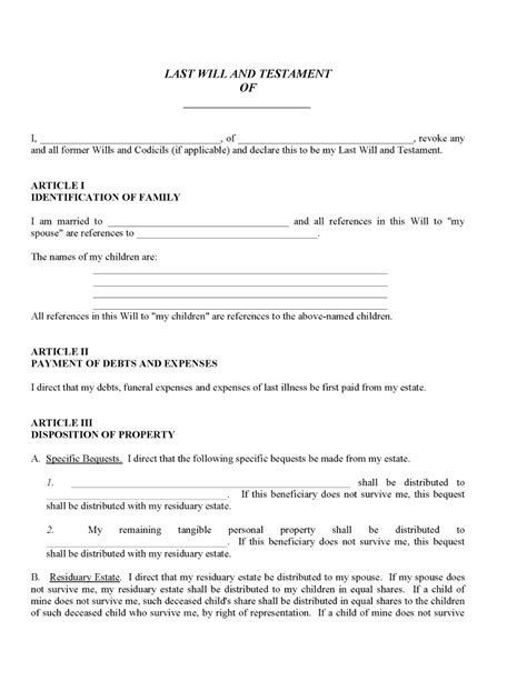 Free Printable Wills Forms