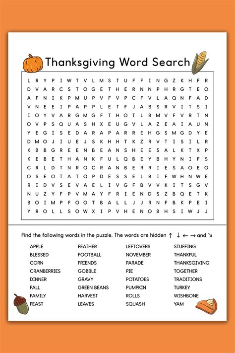Free Printable Word Search For Thanksgiving