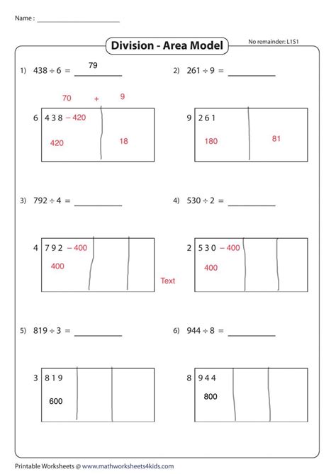 Free Printable Worksheets For Area Model Division For 4th Grade