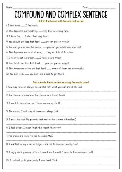 Free Printable Worksheets On Simple Compound And Complex Sentences