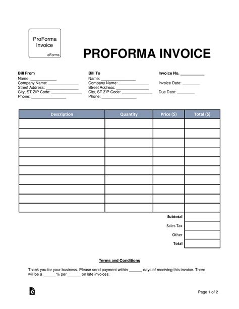 Free Pro Forma Invoice Template