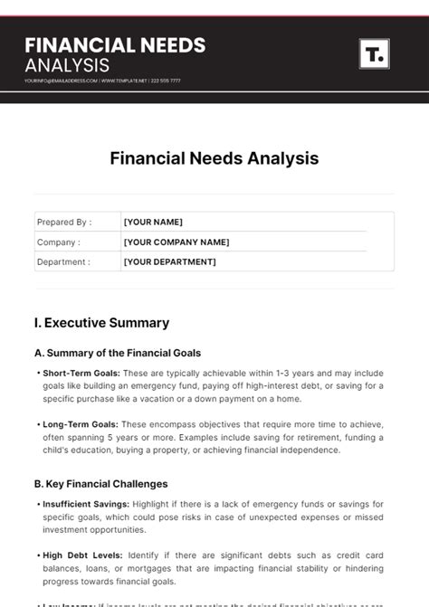 Free Program For A Financial Needs Analysis Template