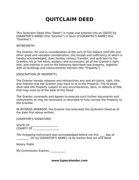 Free Quitclaim Deed Template