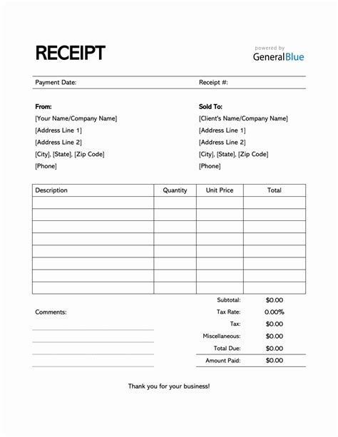 Free Receipt Template In Word