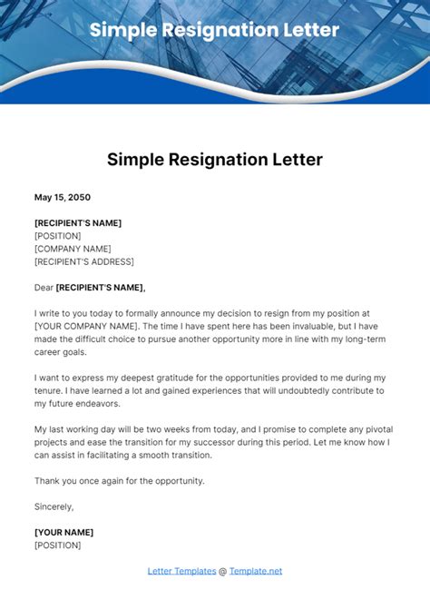 Free Resignation Template Letter