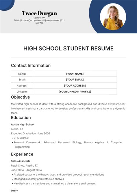Free Resume Template For High School Student