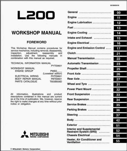 Free Service Manual Mitsubishi L200