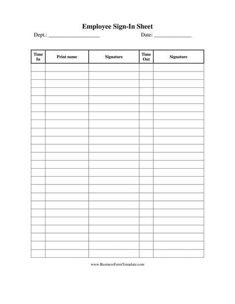 Free Sign In And Out Sheet Template