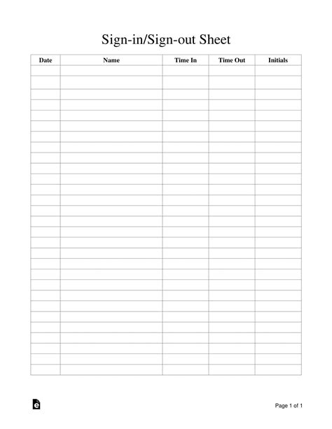 Free Sign Out Sheet Template