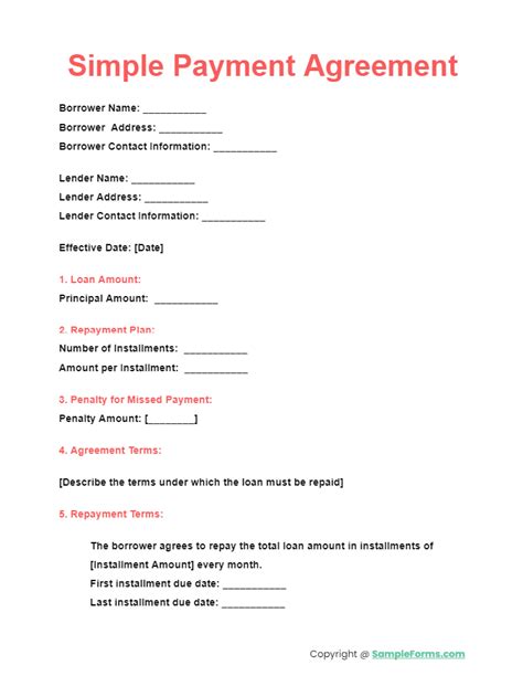 Free Simple Payment Agreement Template