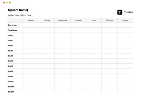Free Staff Rota Template