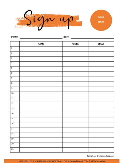 Free Template For Sign Up Sheet