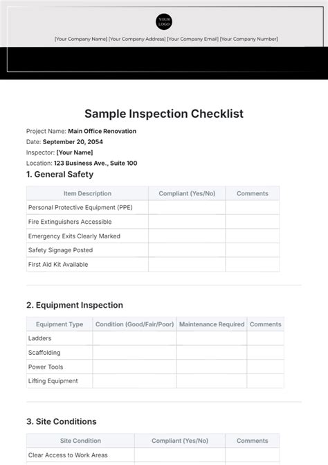 Free Templates For Checklists For Site Inspection Form