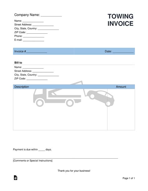 Free Towing Invoice Template