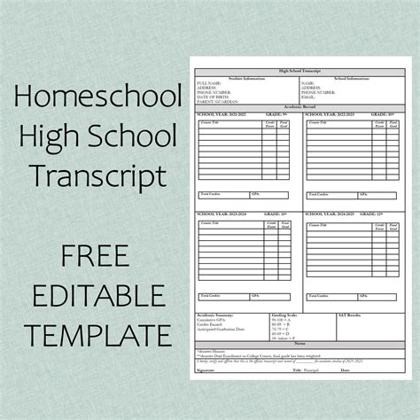 Free Transcript Template For Homeschool