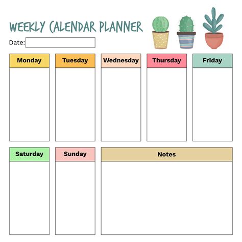 Free Weekly Printable Calendar