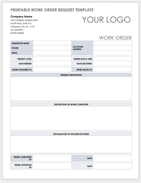 Free Work Order Templates