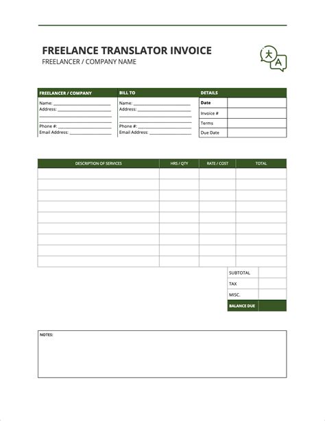 Freelance Translator Invoice Template