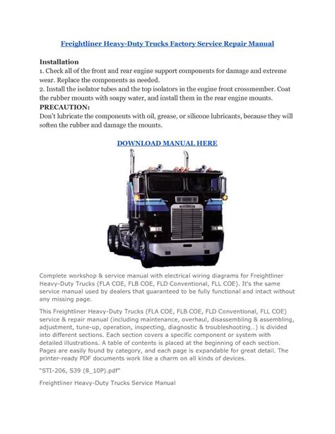 Freightliner Heavy Duty Trucks Service Repair Manual