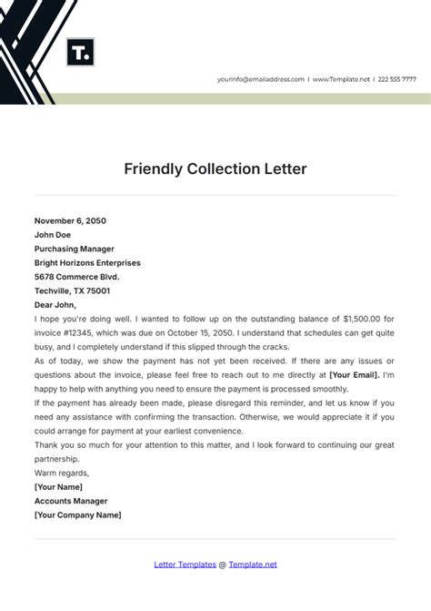Friendly Collection Letter Template