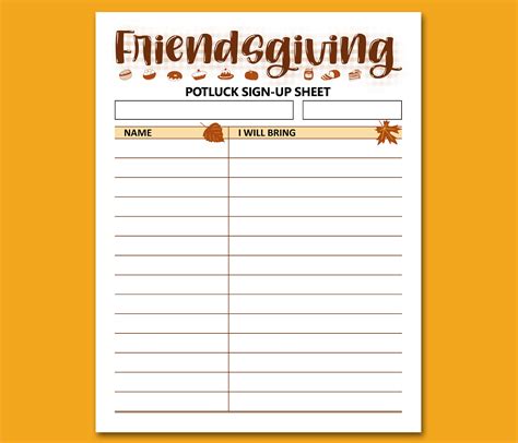Friendsgiving Sign Up Sheet Template