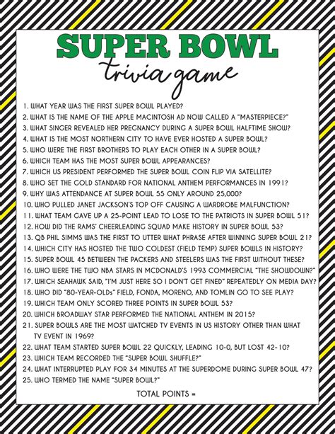 Fun Super Bowl Trivia Questions And Answers Printable