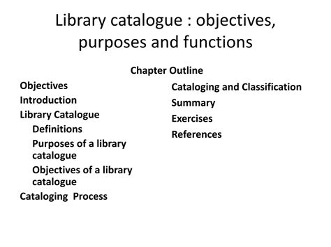 Functions Of A Catalogue