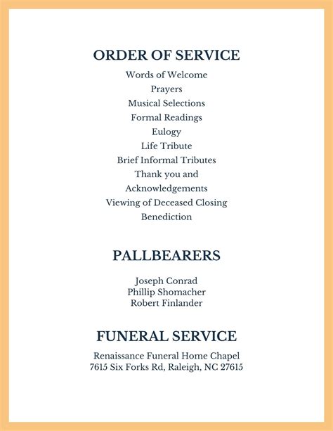Funeral Order Of Service Template