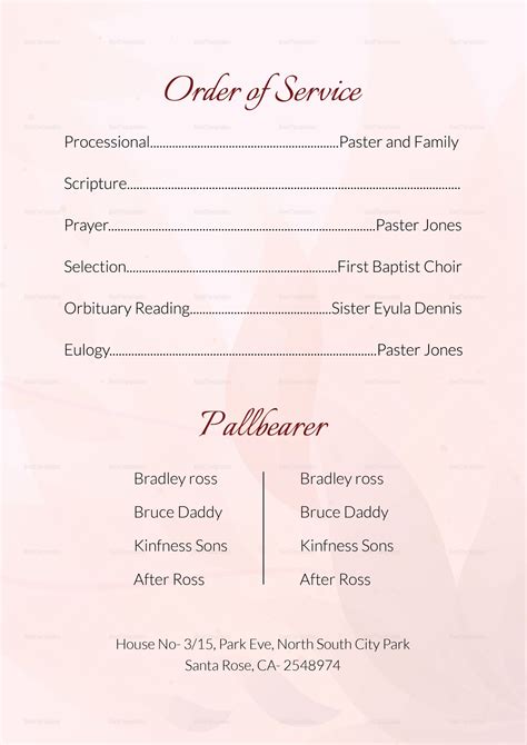 Funeral Service Order Template