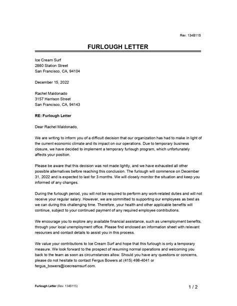 Furlough Letter Template